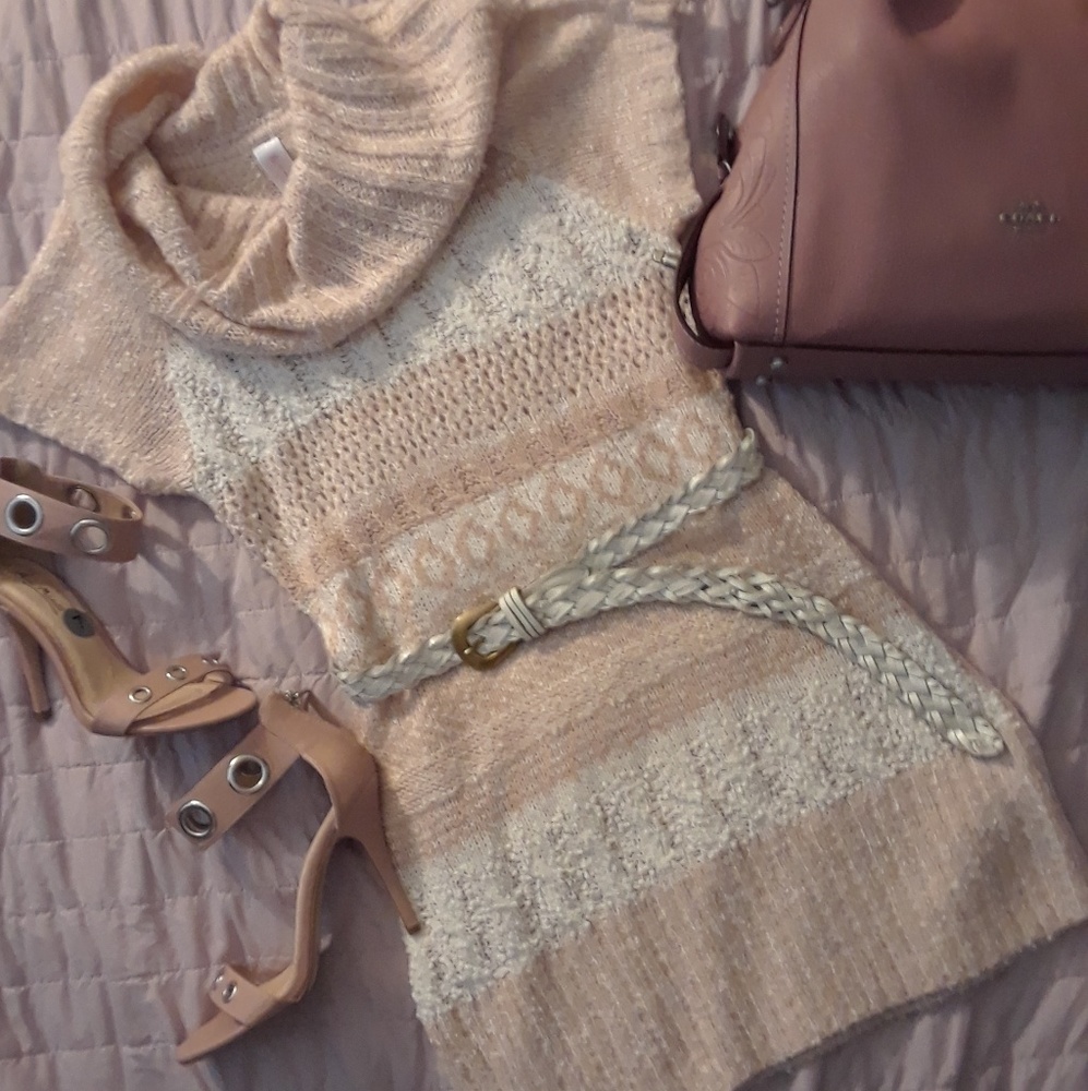 Pink and white sweater dress